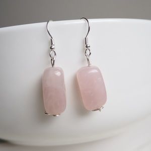 Rose Quartz Stone Silver Dangle Earrings